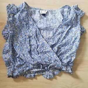 Universal Threads Blue and Yellow Floral Crop Shirt